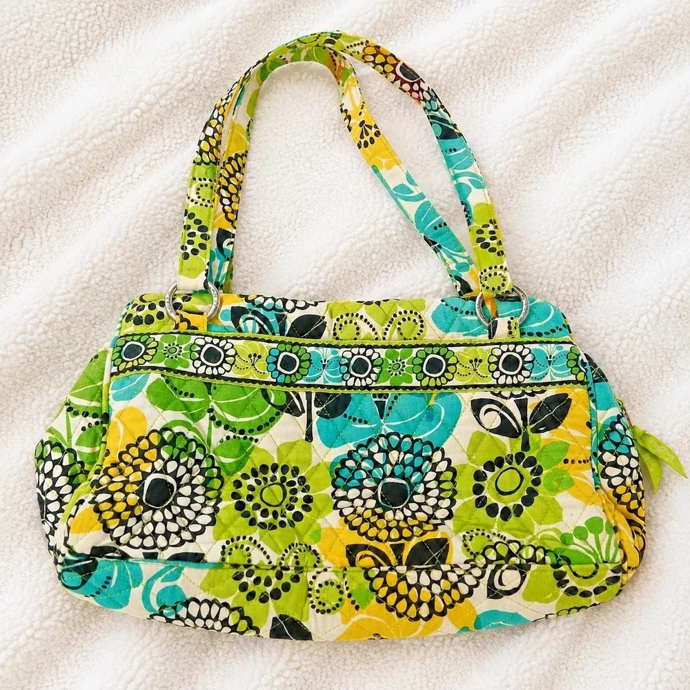 Vera Bradley Frame Bag Satchel Lime's Up Retired Floral Quilted Green Blue